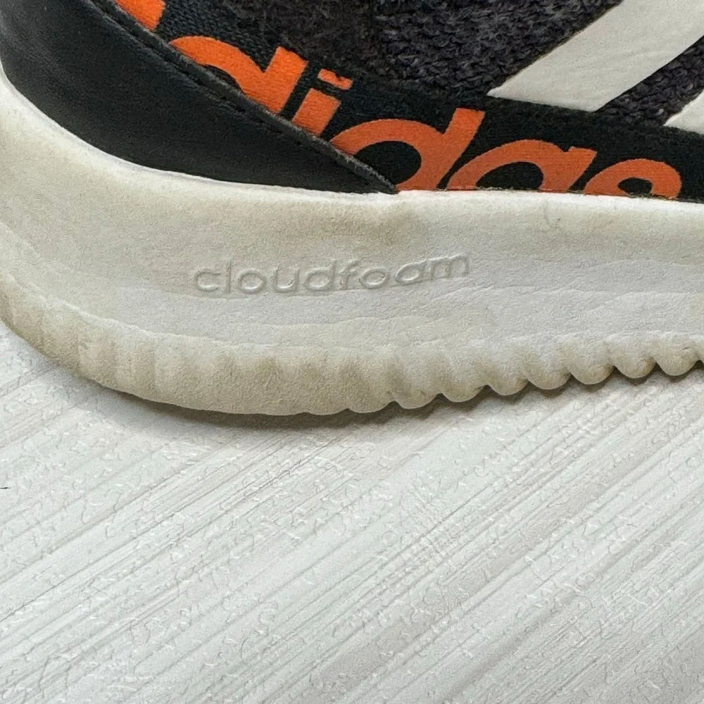 Adidas Cloudfoam Athletic Shoes Kids Size 2 Black‎ Orange Sneakers Active Sporty